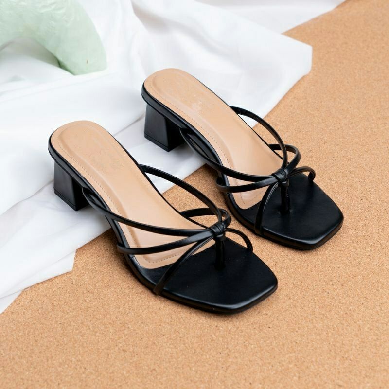 Sandal Hak Tahu Wanita Motif Tali Ikat Jepit Sendal High Heels Cewek kekinian Sepatu Kondangan