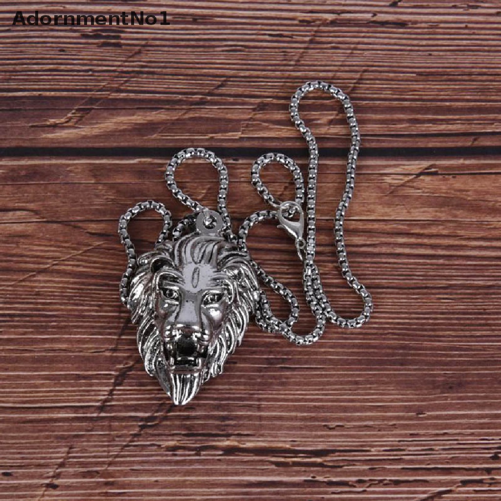 (AdornmentNo1) Kalung Rantai Liontin Kepala Singa Warna Silver Gaya Vintage / Punk Untuk Pria