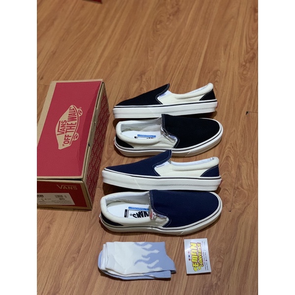 SEPATU V4NS Slip ON BLACK WHITE CREAM OG ANAHEIM FACTORY UNISEX PRIA WANITA