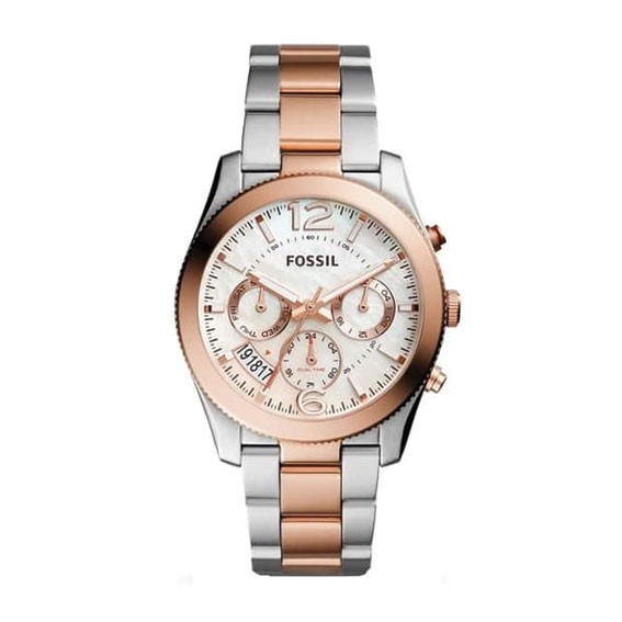 Jam Tangan Wanita ES4135 Perfect Boyfriend Mother Of Pearl Dial Ladies Two Tone