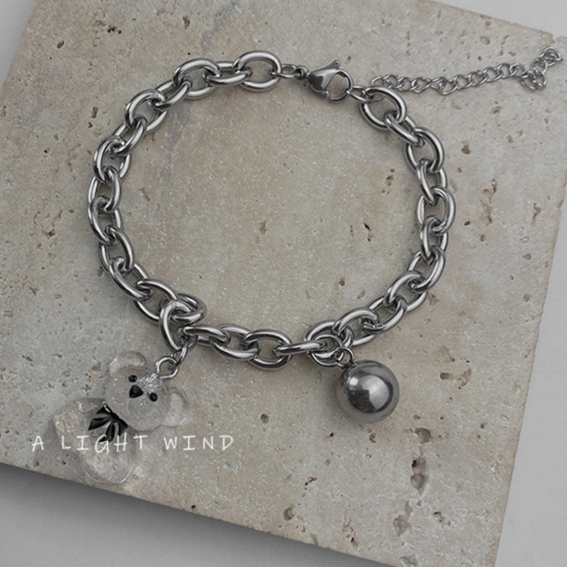 Gelang Transparan Bahan Metal Motif Kartun Beruang Gaya Punk Untuk Wanita