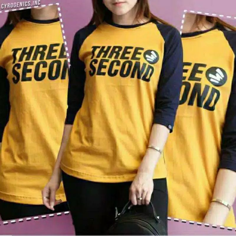 kaos wanita three second raglan lengan panjang3/4