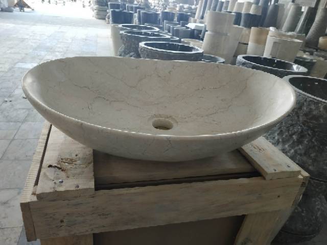 Wastafel batu alam marmer model oval