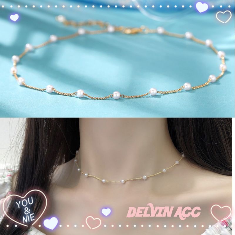 COD Kalung wanita model korea rantai mutiara import simple / kalung choker / korean necklace