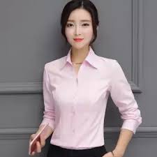 kemeja formal wanita lengan panjang pink baby