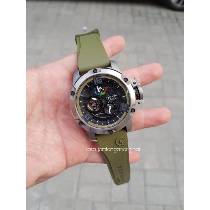 Jam Tangan Alexandre Christie Ac 6295 Original Automatic Special Edition Hijau plat hitam