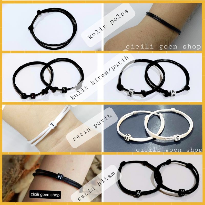 Gelang tangan n kaki alphabet couple pasangan custom huruf tali satin elegant persahabatan kulit