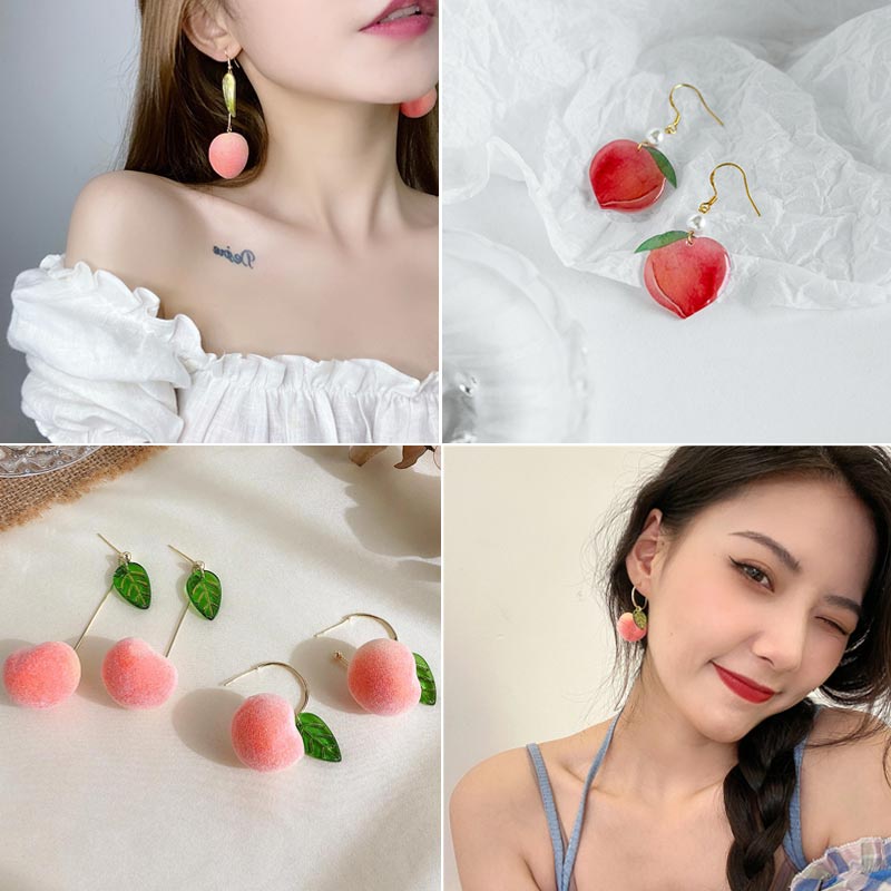 Anting Tusuk Gantung Bahan Sterling Silver 925 Desain Buah Peach Gaya Korea Untuk Wanita