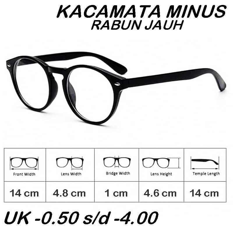 Kacamata Minus (-) Frame Hitam Oval Kacamata baca Minus Wanita Pria Unisex Kacamata Rabun Jauh Eyeglasses Protection Kaca mata Lensa Mines Reading Glasses