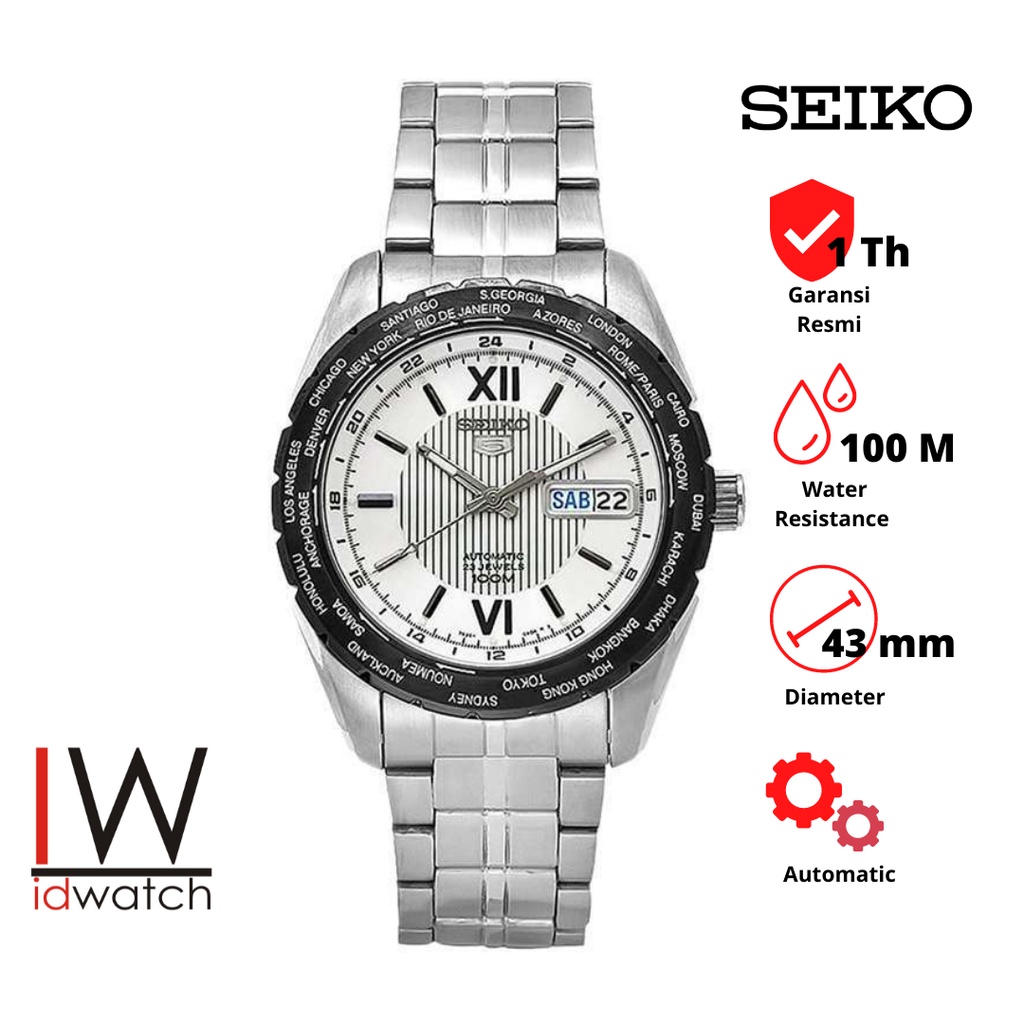 Seiko 5 SNZG63K1 Automatic Jam Tangan Pria Original SNZG63 Cowok Strap Rantai Stainless Steel
