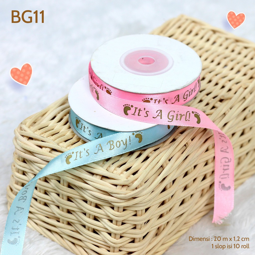 Pita Roll Satin Baby It 's A Boy / Girl Bahan Satin CGBG11 SLOP - 2 Pilihan Warna