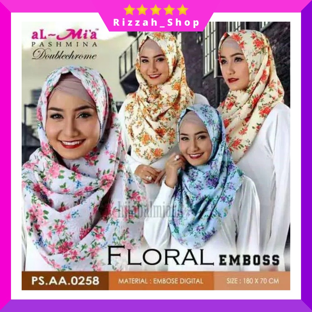 JILBAB HIJAB PASHMINA CANTIK MURAH FLORAL EMBOSS AL-MIA