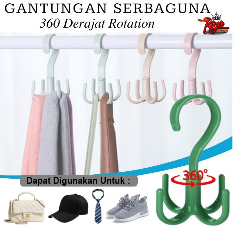 GP18 - Gantungan Putar 360 Derajat Hanger Lemari Pakaian Sepatu 4 Kait