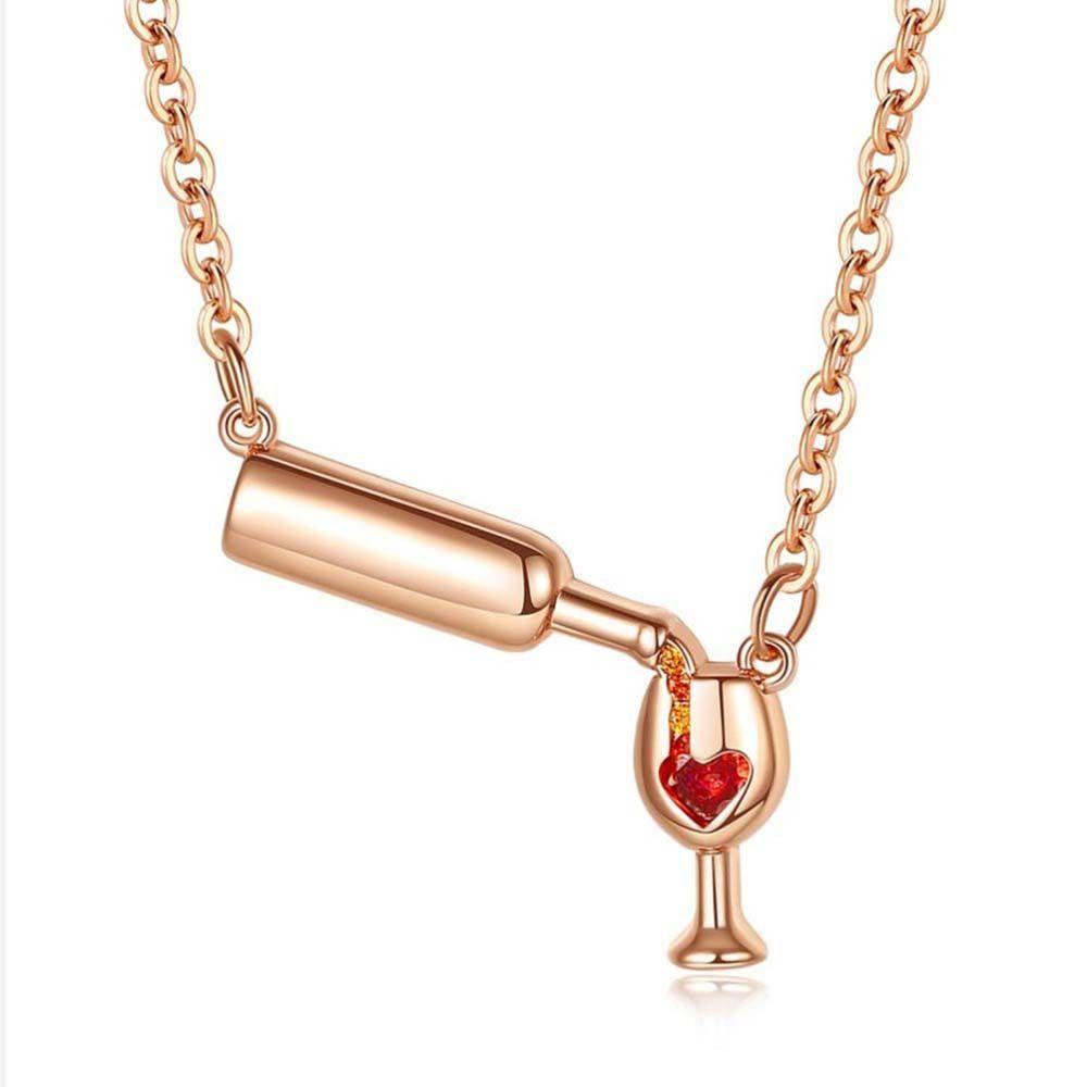 Needway Kalung Pesta Desain Unik Gelas Wine Warna Rose Gold Silver Hadiah Untuk Wanita Botol Kaca Alloy Liontin