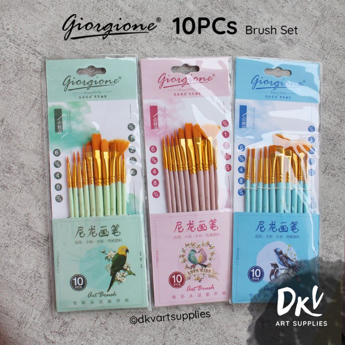 

Giorgione Brush Set G-188 | Kuas Lukis Set 10 Bird Series - Pink