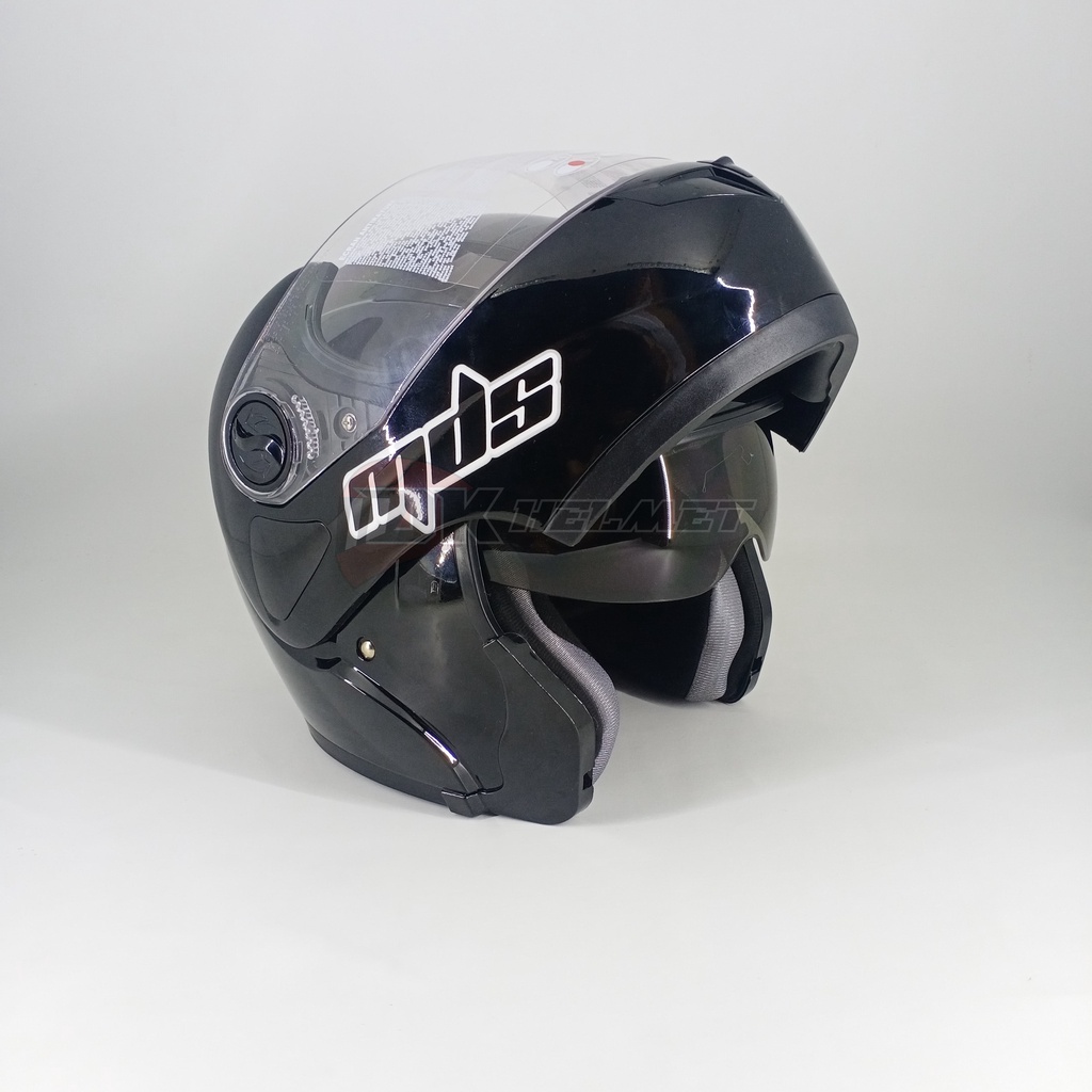 HELM MDS PRO RIDER SOLID BLACK GLOSSY MODULAR FULL FACE HITAM ORIGINAL FLIP UP DOUBLE VISOR