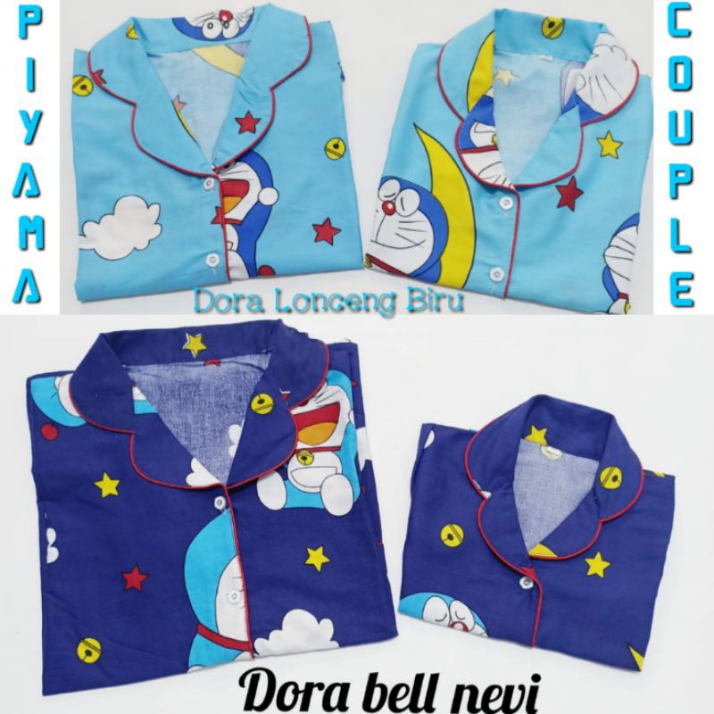 PIYAMA ANAK DAN IBU MOTIF DORA LONCENG NEVI DAN BIRU