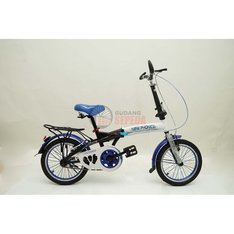 Sepeda Lipat New Phonicia 16 inch 1s Import Termurah folding bike murah berkualitas anak dewasa COD-Biru Putih Hitam