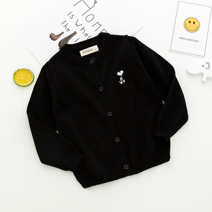Cardigan anak unisex snoopy (Peach) - Black, 1-2 tahun