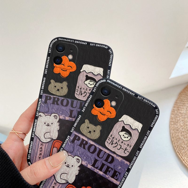 Black Cartoon Little Bear Case Cover for iPhone 6S 7 8 Plus XR XS Max iPhone   11 12 13 Pro Max Apple Case ip 13