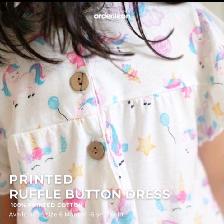 ArdenLeon Basic Wear Button Dress / Ruffle Button Dress Printed / Arden Leon Dress Motif Bayi Anak Perempuan