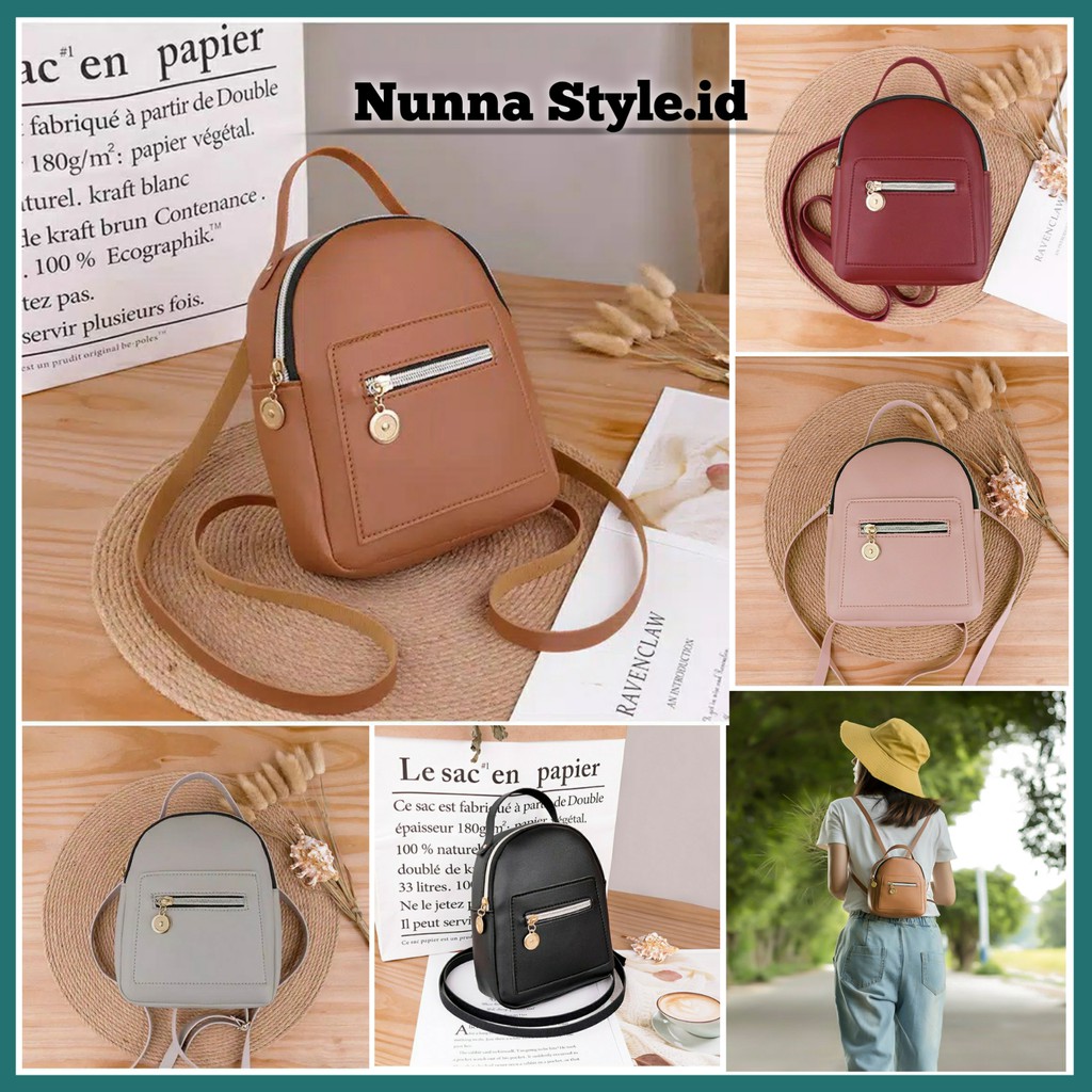 TAS RANSEL WANITA, KULIT' POLOS KECIL, MINI BACKPACK, CANTIK, CUTE, SERIUS 