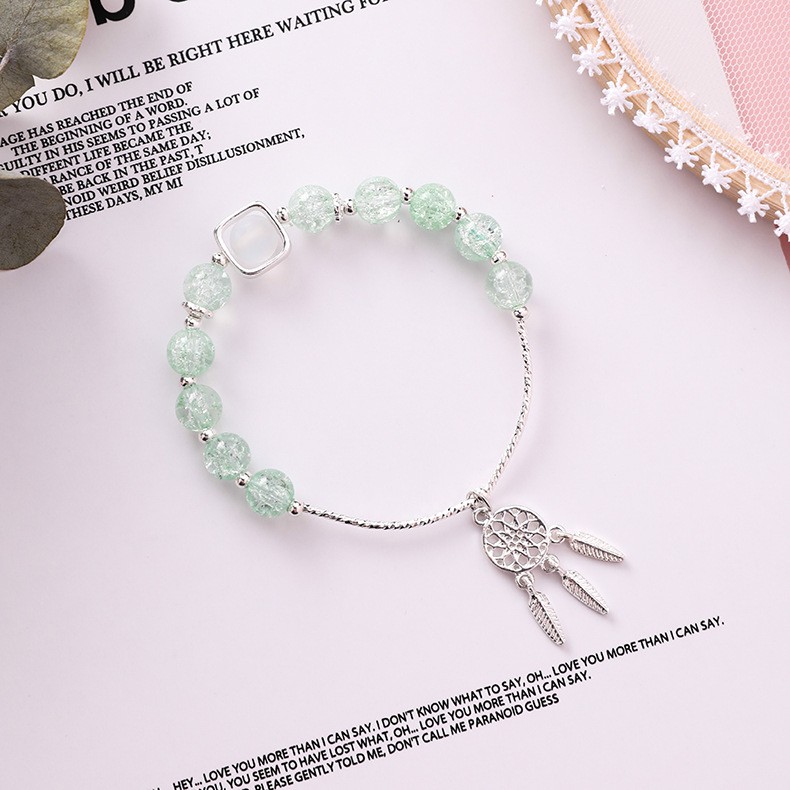 XiaoboACC Gelang Tangan Manik-manik Kristal Dreamcatcher Warna Pink Ala Korea untuk Wanita