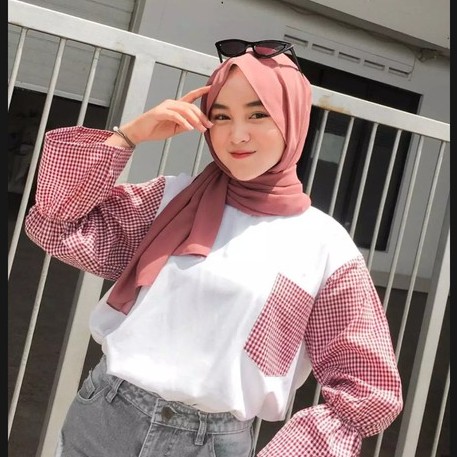 Melia Blouse/Atasan Wanita Kekinian/atasan lengan balon/ atasan mix katun kotak/promo