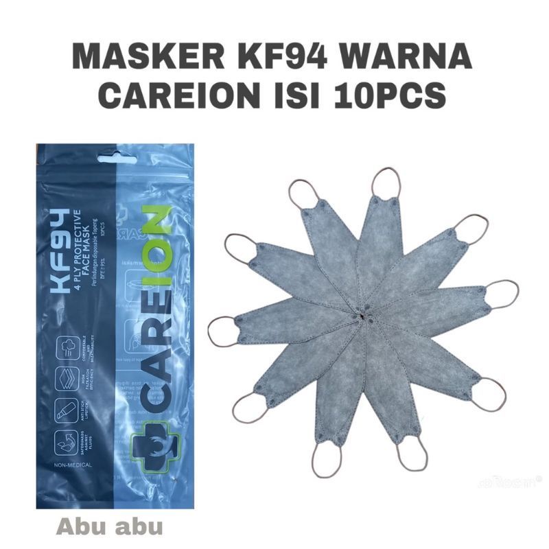 KF94 MASKER FACEMASK MOUSON / CAREION / ONCARE 4PLY ISI 10 PCS WARNA HITAM - PUTIH-ABU CAREION / KF94