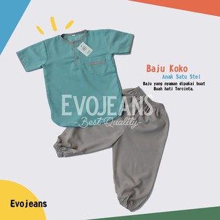 Grosir Baju Koko Anak Setelan Baju dan Celana Umur 0-6 Tahun Bahan Toyobo Premium Adem Lembut - Evo
