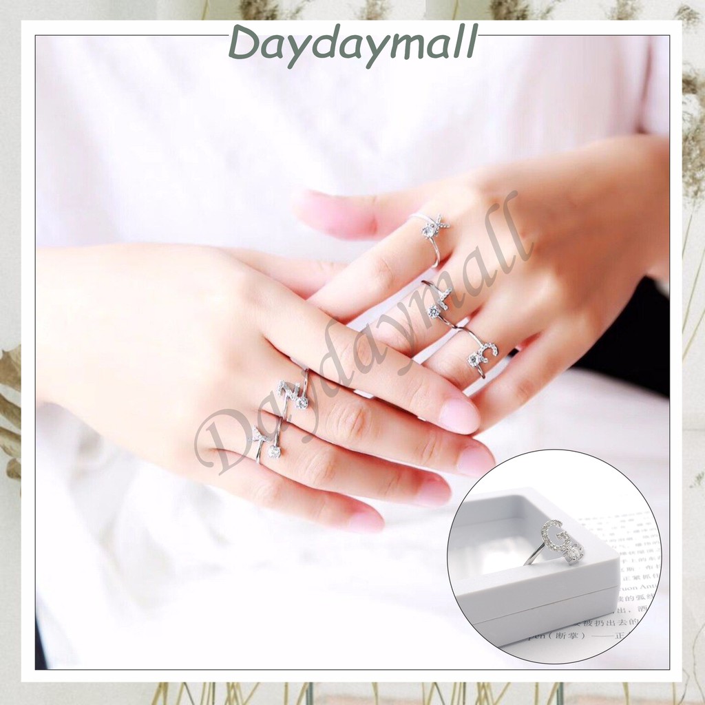 DD390 COD Cincin Permata Wanita 26 Huruf Inisial N - Z Gold dan Silver Murah Produk Import