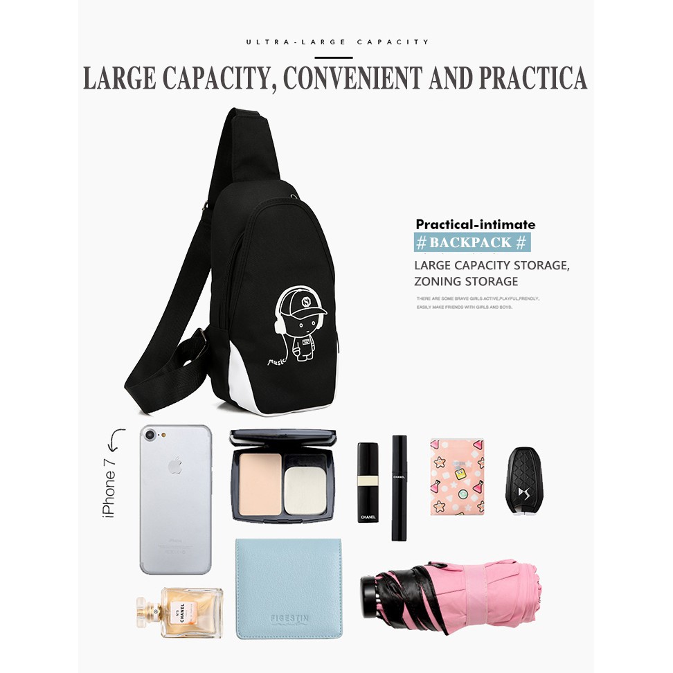Mainland Luminous Tas Selempang USB Charger Sling Bag Tas Slempang Dada Anti Air Anti Maling TCS04