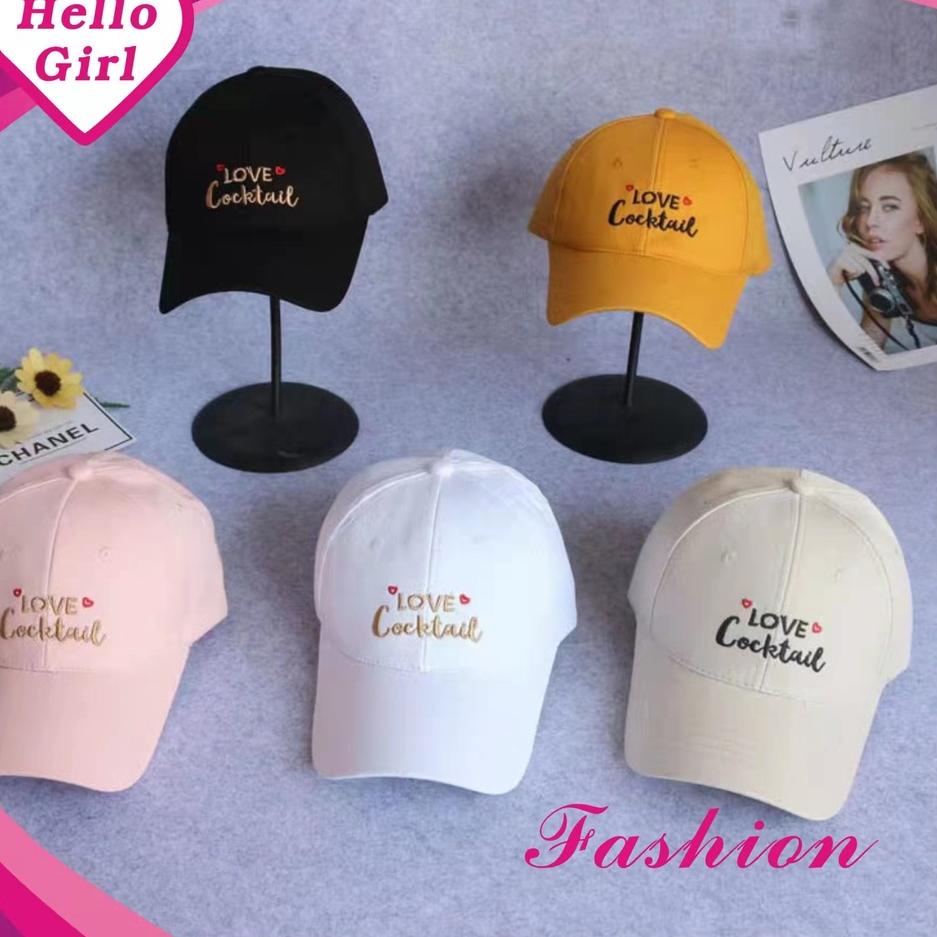 Harga Terbaik (Hello Girl)MZ14 Topi Baseball Wanita Import Motif Love Cocktail .