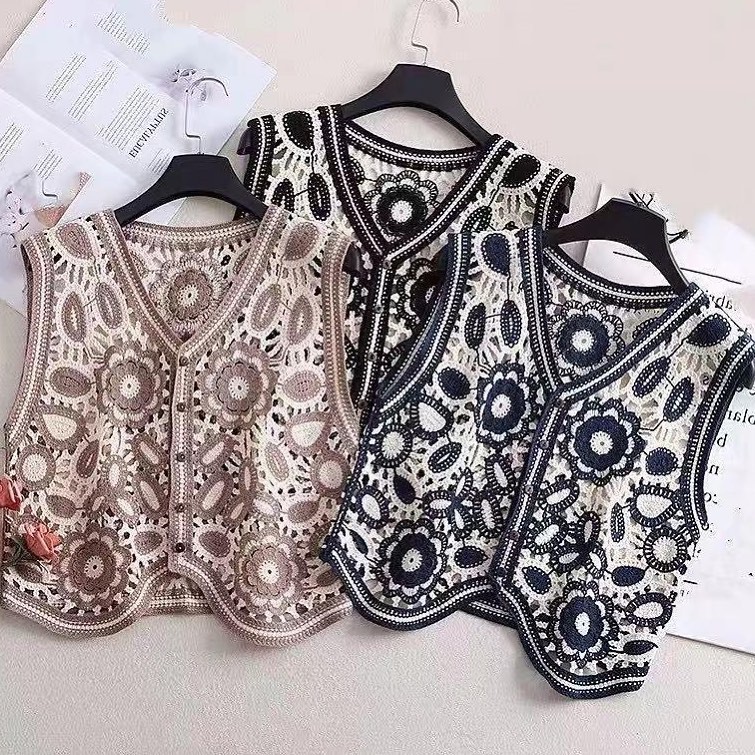 Flower Embroidery Outer Vest - Rompi Rajut Korea Bordir Tanktop Halal