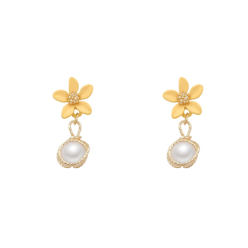 Shuling S925 silver needle Yellow Flowers Earrings Fashion Pearl Drop Earrings Female Ear Jewelry