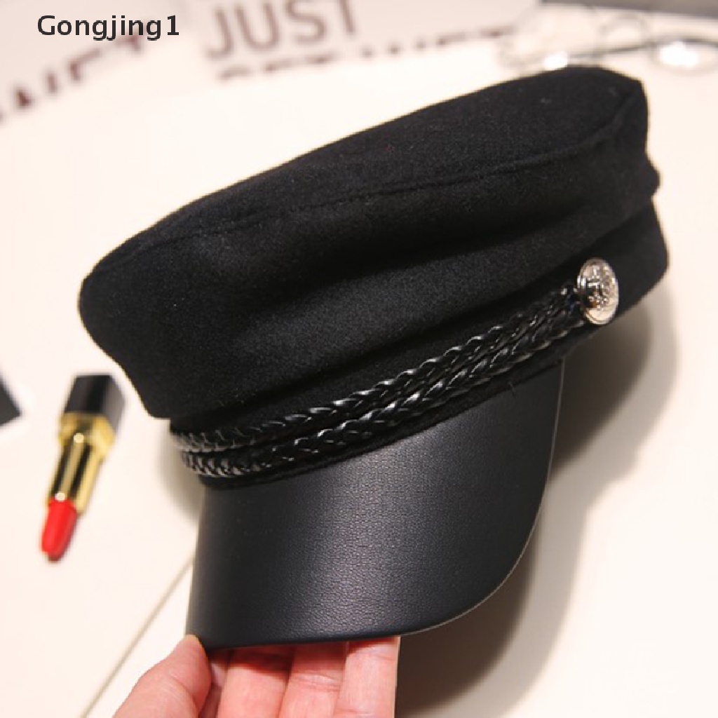 Gongjing1 Topi Cadet Kapten Pelaut Militer Bahan Kulit Untuk Travel