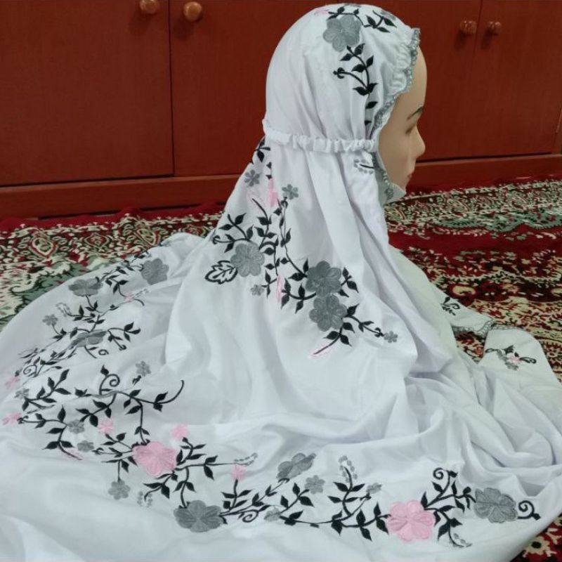 Mukena Polino Silk Grade A Rukuh Asli Kudus Mukenah Putih Halus