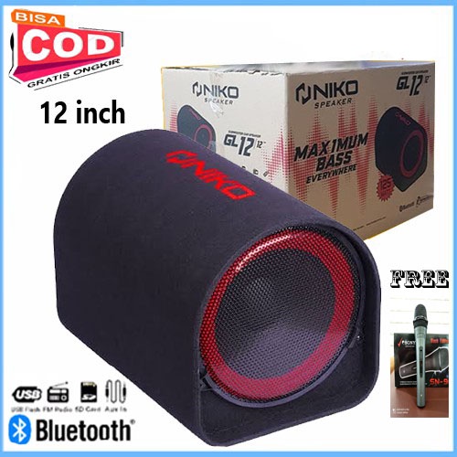 PAKET NIKO GL12 Subwoofer Car Speaker 12&quot; Karaoke Bluetooth Usb Sdcard AUX - Dual Power GL 12 FREE MIC KARAOKE