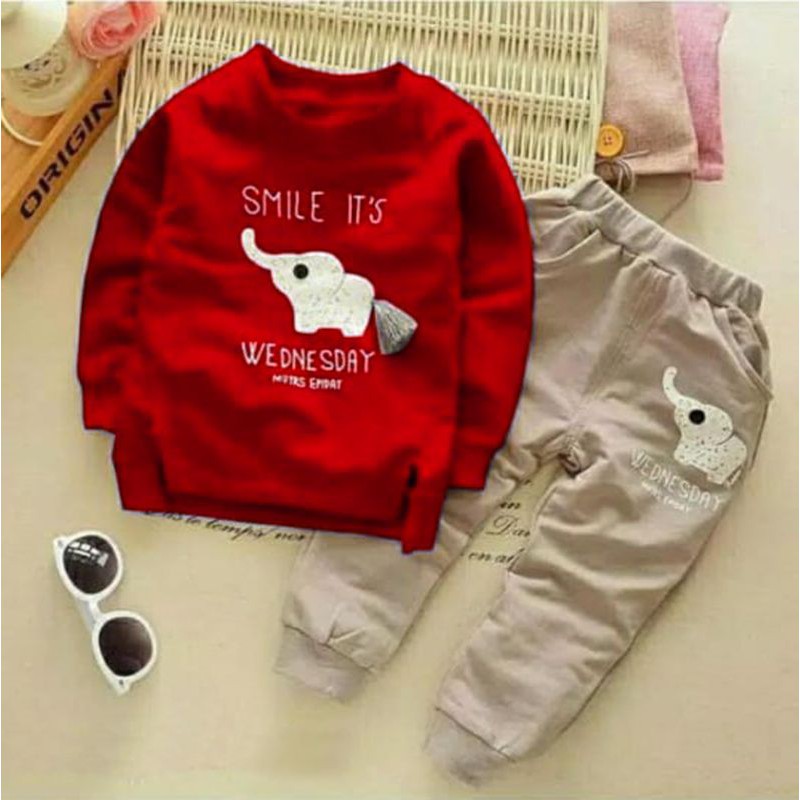 XOS - SET GAJAH / ELEPHANT (-+2-6 Tahun) / SETELAN ANAK CWO CWE / CELANA DAN ATASAN / SWEATER / COD✅