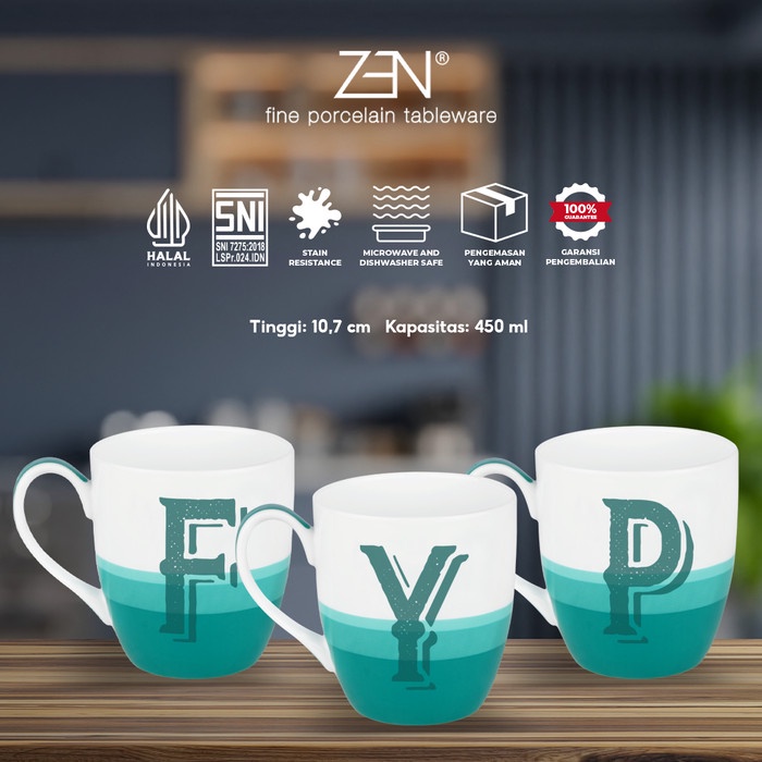 ZEN MUG KERAMIK ALPHABET GREEN PORSELEN ELEGAN