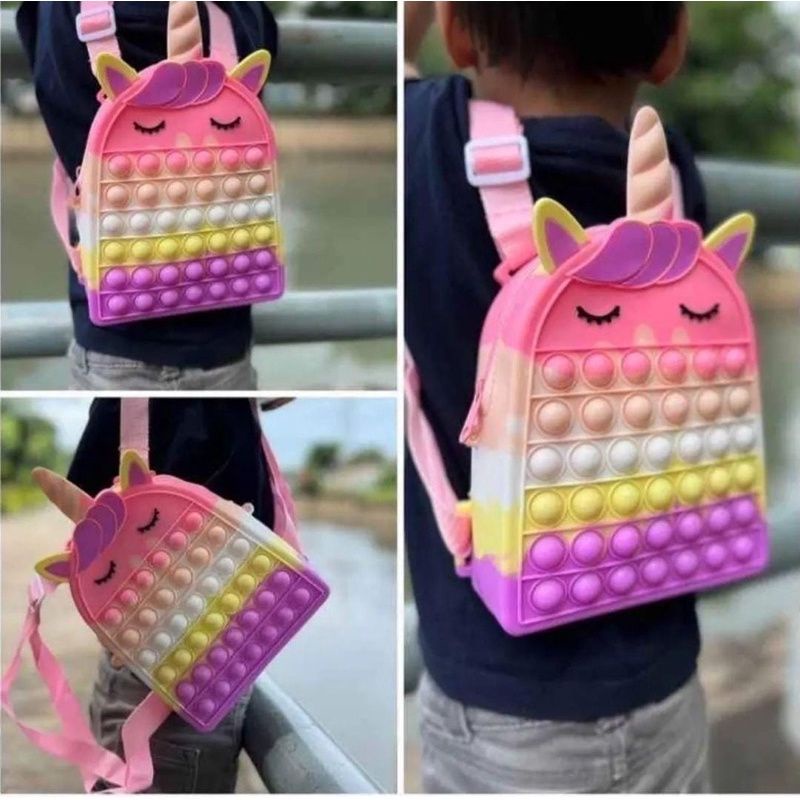 (READY) TAS POP IT RAINBOW DAN PASTEL TAS POP IT MURAH-ransel unicorn