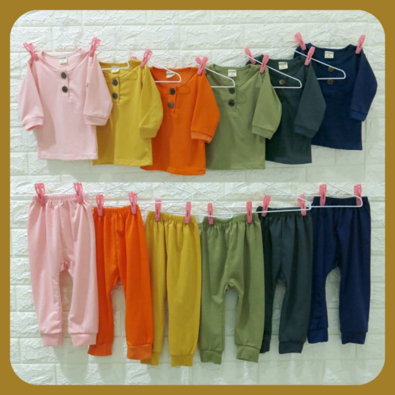 COMFORTABLE Setelan Bayi Lengan Panjang / Piyama Bayi Polos Warna Uk. S - XL