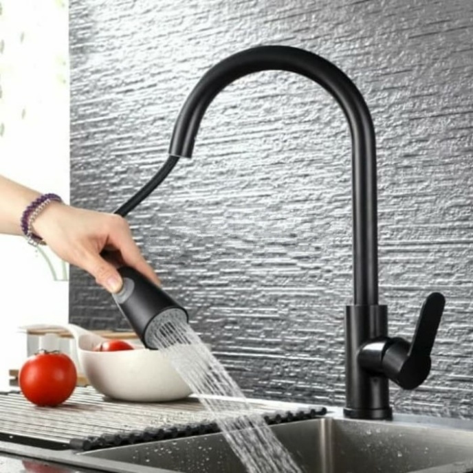 Kran Dapur / Sink Mixer Model Tarik Stainless SUS-304 Warna Hitam