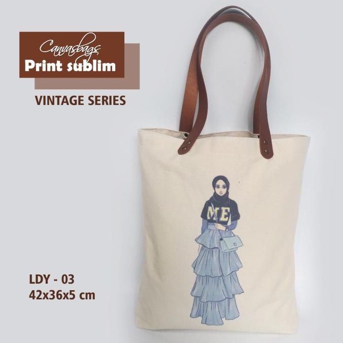 Dewani Tote Bag Canvas Natural Vintage 03 Seri Ladies Tas Kanvas Murah