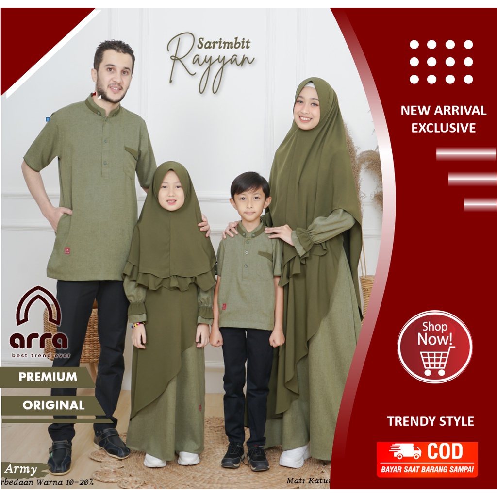 Gamis Baju Couple Sarimbit Keluarga Muslim Kondangan Seragam Dewasa Ayah Ibu Anak Hijau Army rayyan 