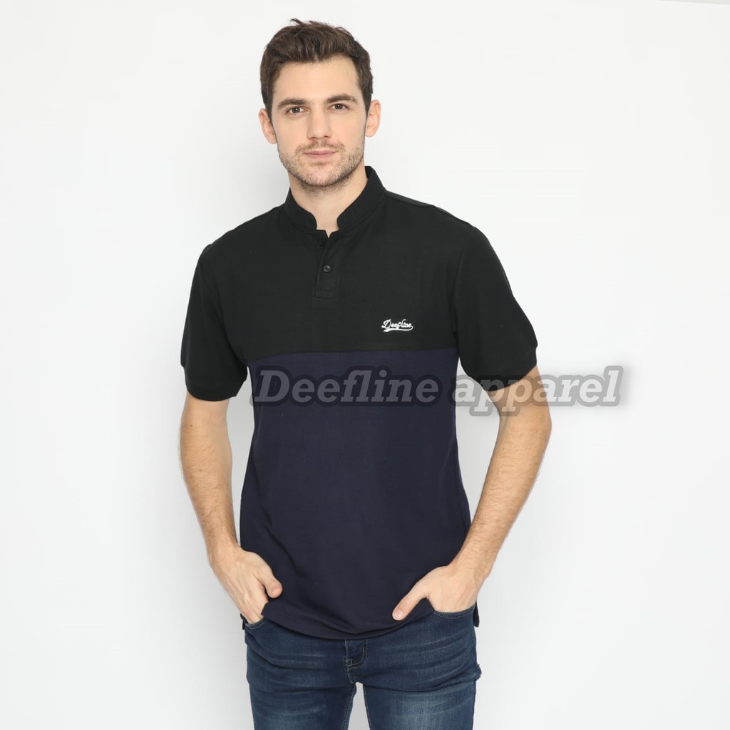 DEEFLINE Polo Shirt Pria Navy List Hitam Pendek Slimfit / Baju Kaos Kerah Sanghai Navy List Hitam