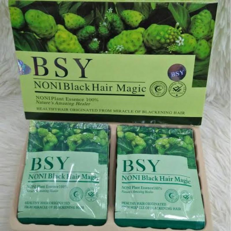 ( HARGA 1 BOX ISI 20 ) BSY NONI HAIR MAGIC ORIGINAL 3 LOGO SHAMPO BYS NONI COCOTTEE GO BLACK