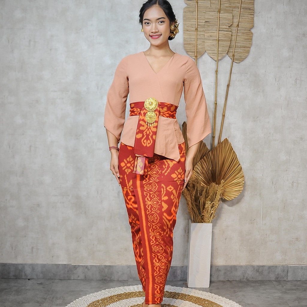 (kode 3) ONE SET KEBAYA JADI AIR FLOW KIMONO LONCENG+KAMEN MOSCREPE+SELENDANG-Rose brown