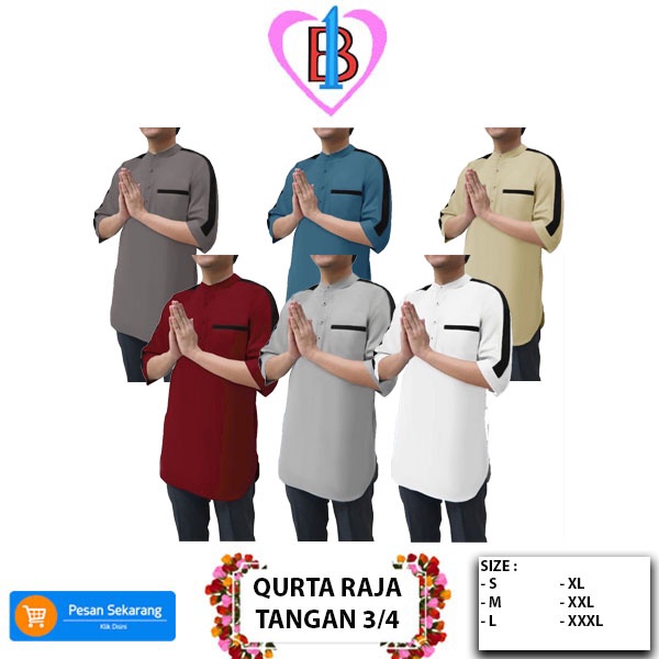 QURTA RAJA LENGAN 3/4 Katun Poplin,Terbaru- B1-Love-57351-59306-61207-63226-65276-67144-S-M-L-XL-XXL-XXXL