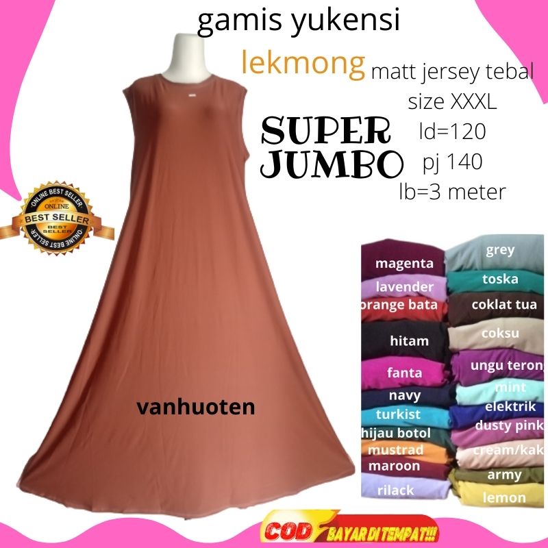 Baju Hitam Gamis Tanpa Lengan LD120 PJ140cm Super jumbo  Daleman Jersey Yukensi Kutung lekbong
